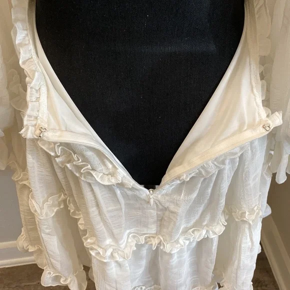 Selfie Leslie ruffle v neck white cut out long sleeve dress - Picture 11 of 14